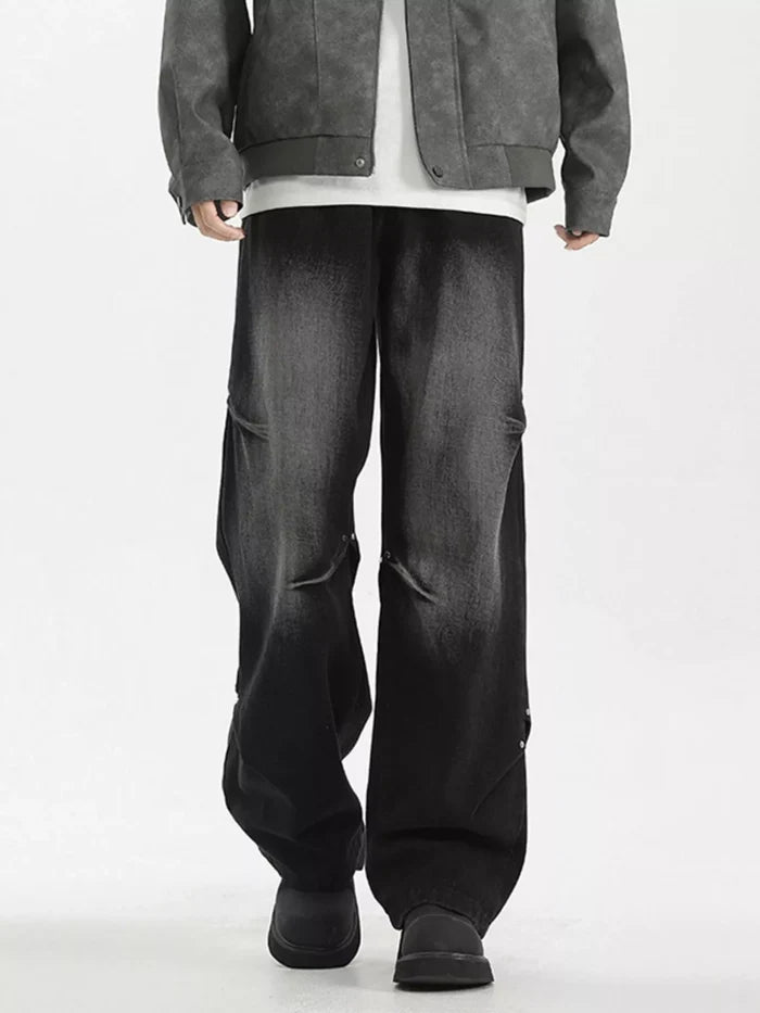 Men's Full Size Wash Wide Leg Jeans Plus Size