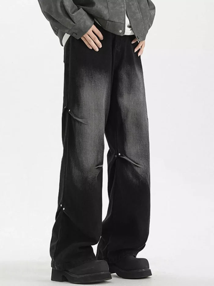 Men's Full Size Wash Wide Leg Jeans Plus Size