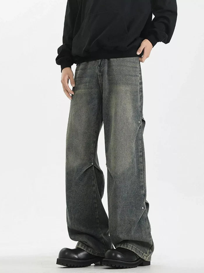 Men's Full Size Wash Wide Leg Jeans Plus Size