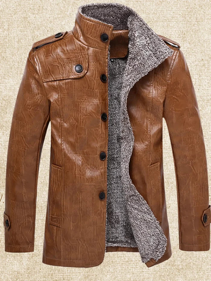 Men's Plus Size Button Up Fleece Lined Coat