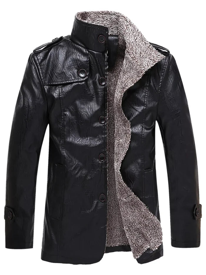 Men's Plus Size Button Up Fleece Lined Coat