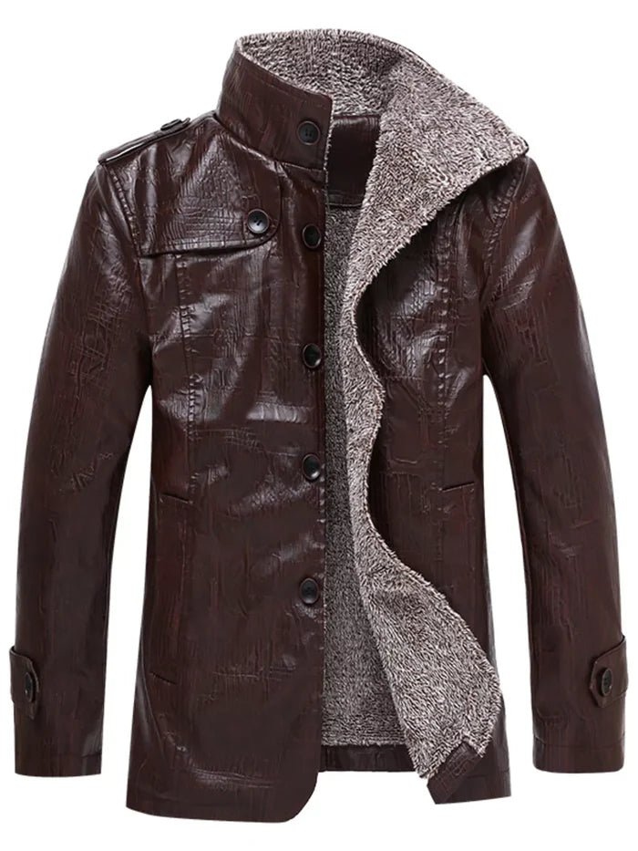 Men's Plus Size Button Up Fleece Lined Coat