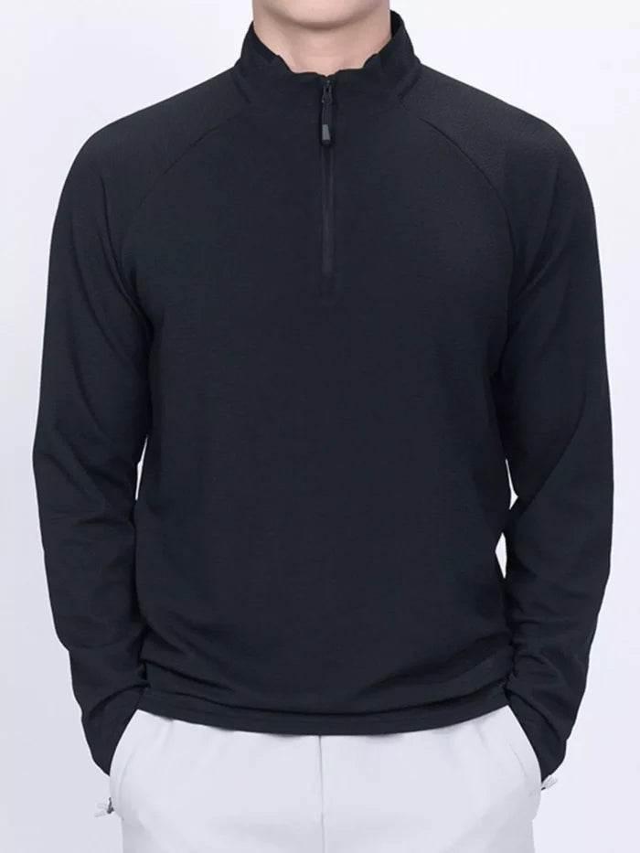 Men's Plus Size Casual Long Sleeve Quarter Zip T-Shirt