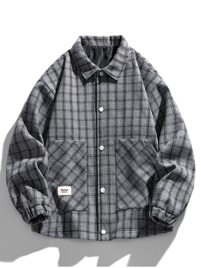 Men's Plus Size Casual Plaid Button-Up Jacket