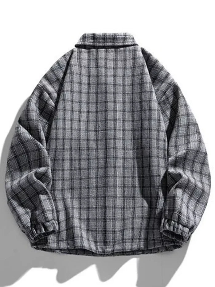 Men's Plus Size Casual Plaid Button-Up Jacket