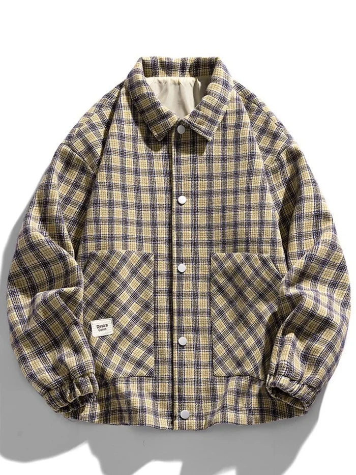 Men's Plus Size Casual Plaid Button-Up Jacket