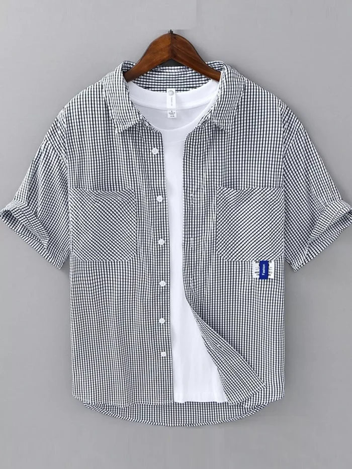 Men's Plus Size Casual Plaid Short Sleeve Shirt