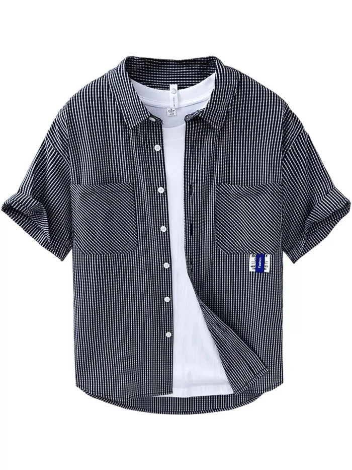 Men's Plus Size Casual Plaid Short Sleeve Shirt