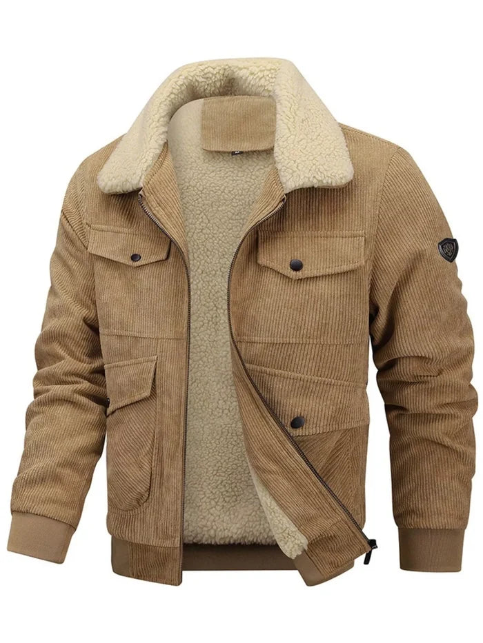 Men's Plus Size Corduroy Sherpa Lined Winter Coat