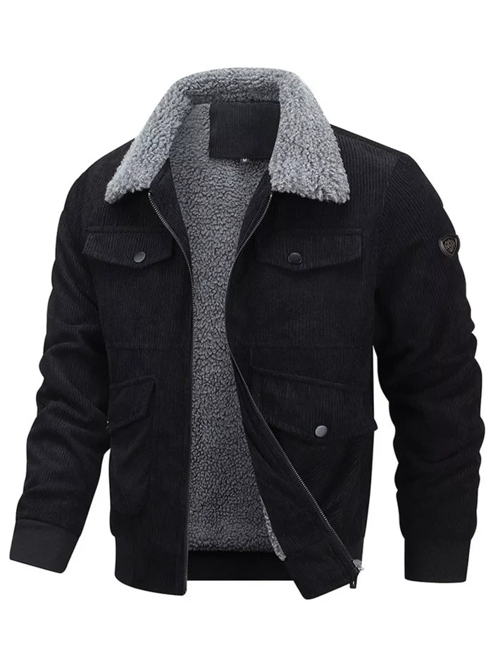 Men's Plus Size Corduroy Sherpa Lined Winter Coat