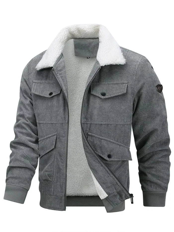 Men's Plus Size Corduroy Sherpa Lined Winter Coat