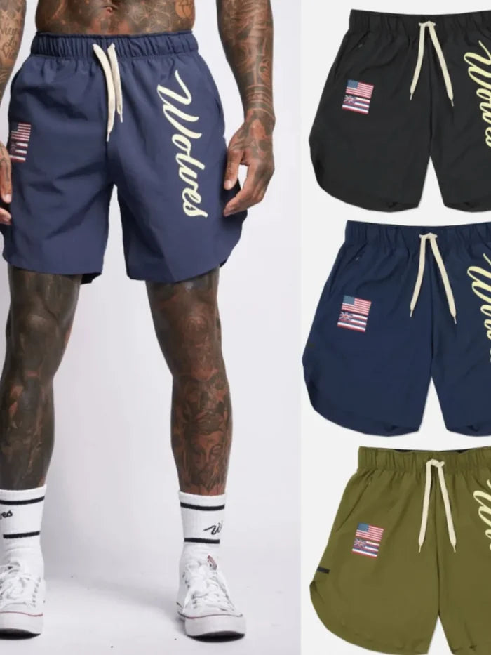 Men's Plus Size Drawstring US Flag Active Shorts