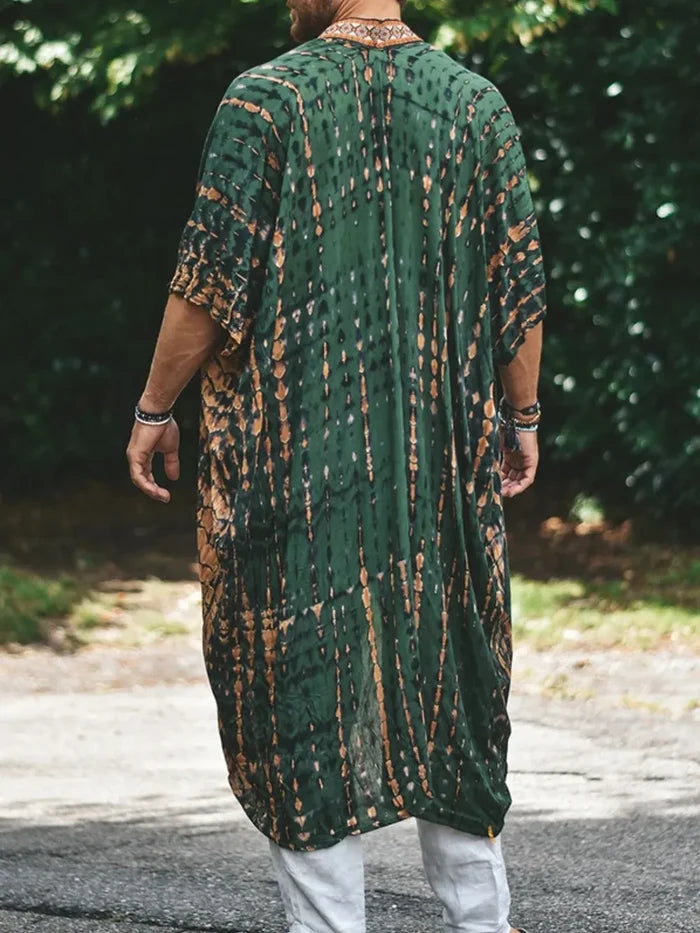Men's Plus Size Printed Open Front Cover-Up