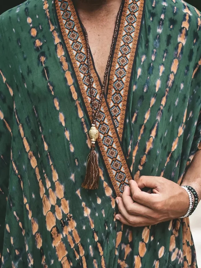Men's Plus Size Printed Open Front Cover-Up