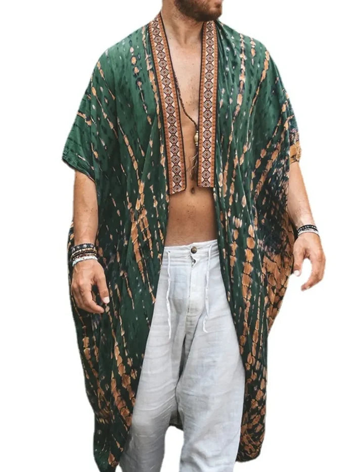 Men's Plus Size Printed Open Front Cover-Up