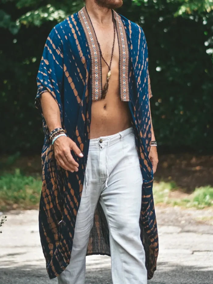 Men's Plus Size Printed Open Front Cover-Up