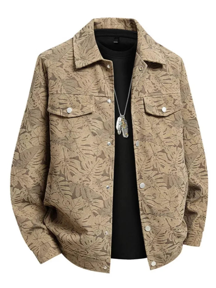 Men's Plus Size Printed Snap Down Casual Jacket