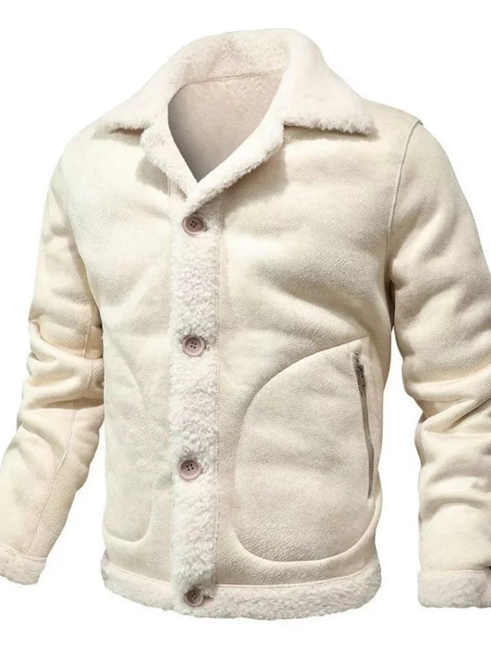 Men's Plus Size Shearling Lined Button Up Jacket