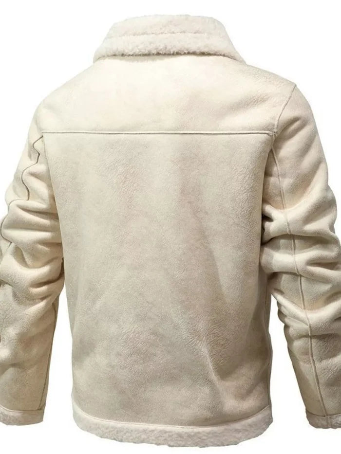 Men's Plus Size Shearling Lined Button Up Jacket