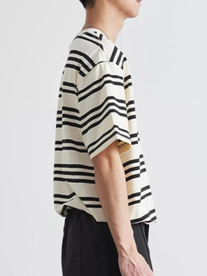 Men's Plus Size Striped Casual Round Neck T-Shirt