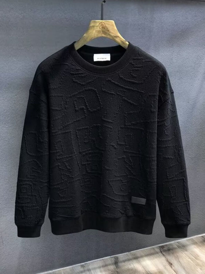 Men's Plus Size Textured Round Neck Long Sleeve Sweatshirt