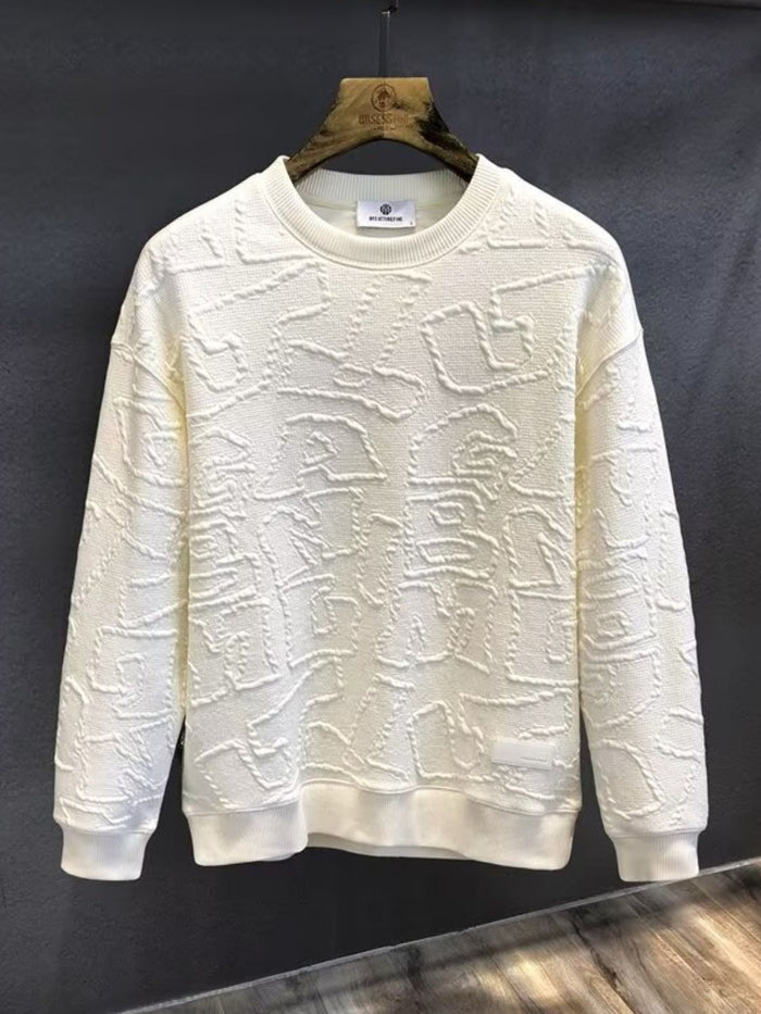 Men's Plus Size Textured Round Neck Long Sleeve Sweatshirt