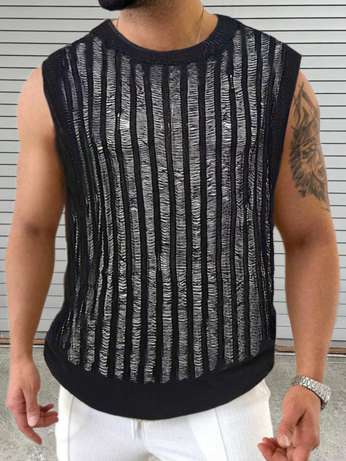 Men's Round Neck Hollow Out Sleeveless Top for Casual Style