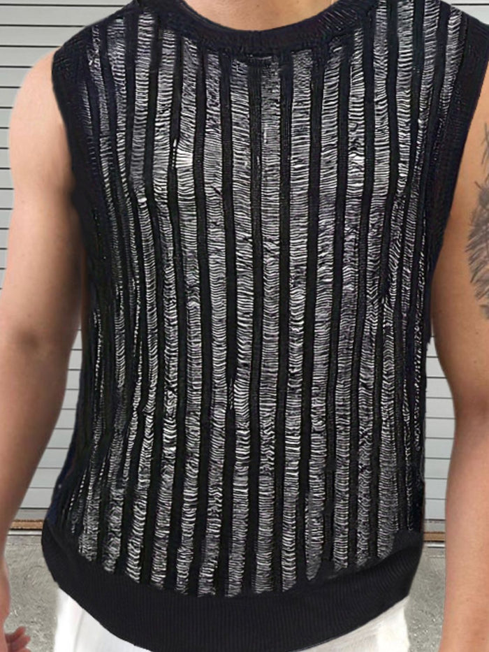 Men's Round Neck Hollow Out Sleeveless Top for Casual Style