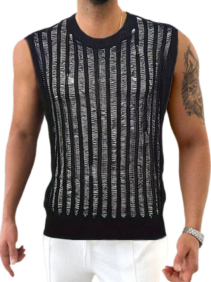 Men's Round Neck Hollow Out Sleeveless Top for Casual Style