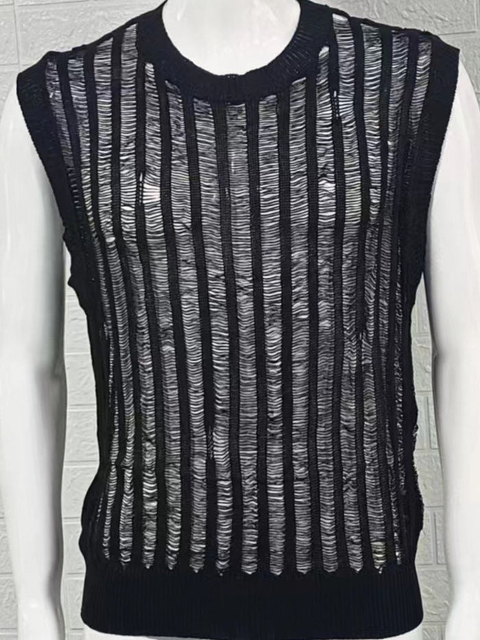 Men's Round Neck Hollow Out Sleeveless Top for Casual Style