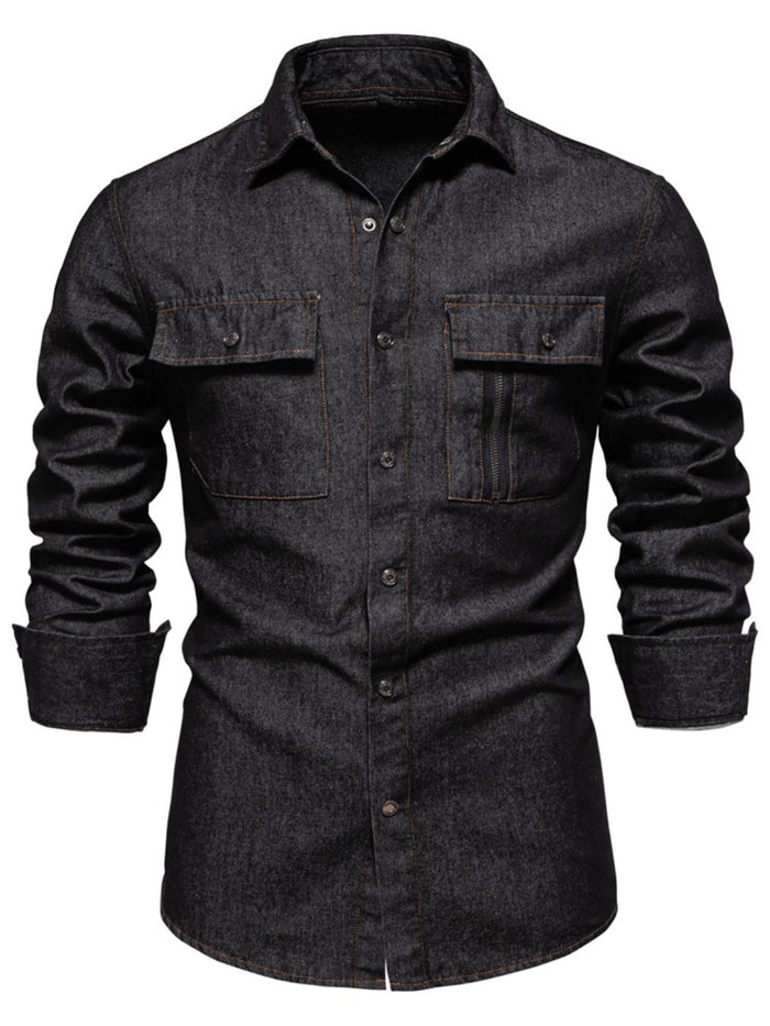 Men's Snap Down Long Sleeve Denim Shirt for Casual Style