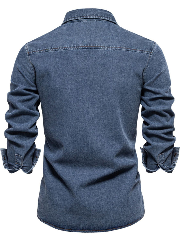 Men's Snap Down Long Sleeve Denim Shirt for Casual Style