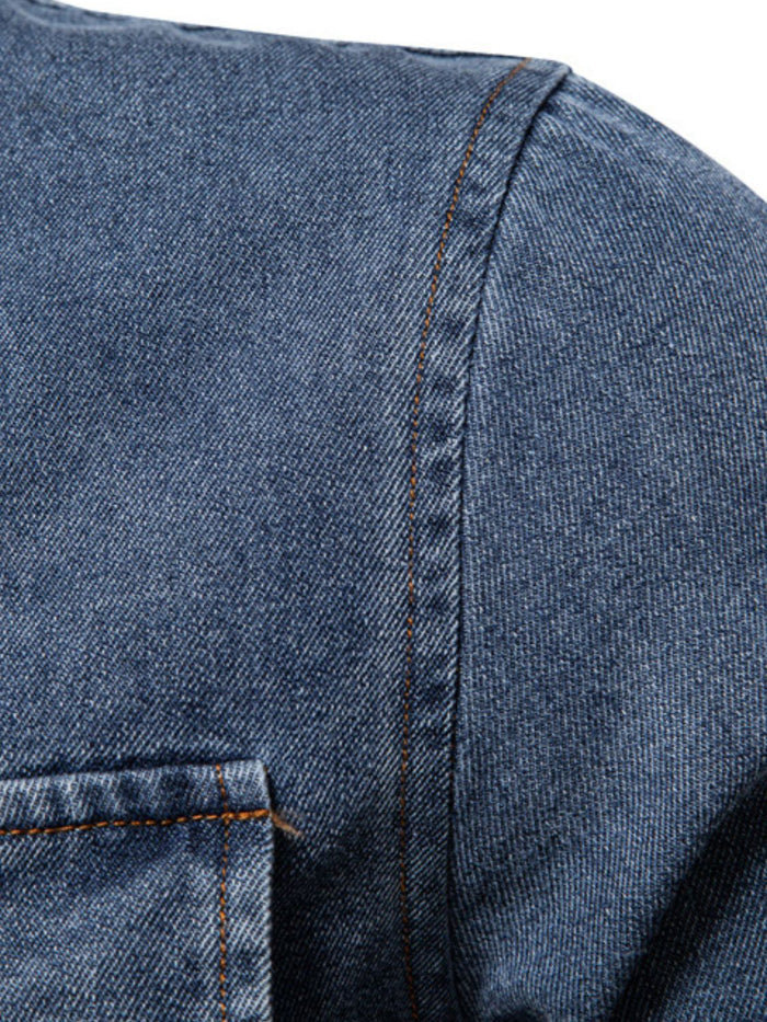 Men's Snap Down Long Sleeve Denim Shirt for Casual Style