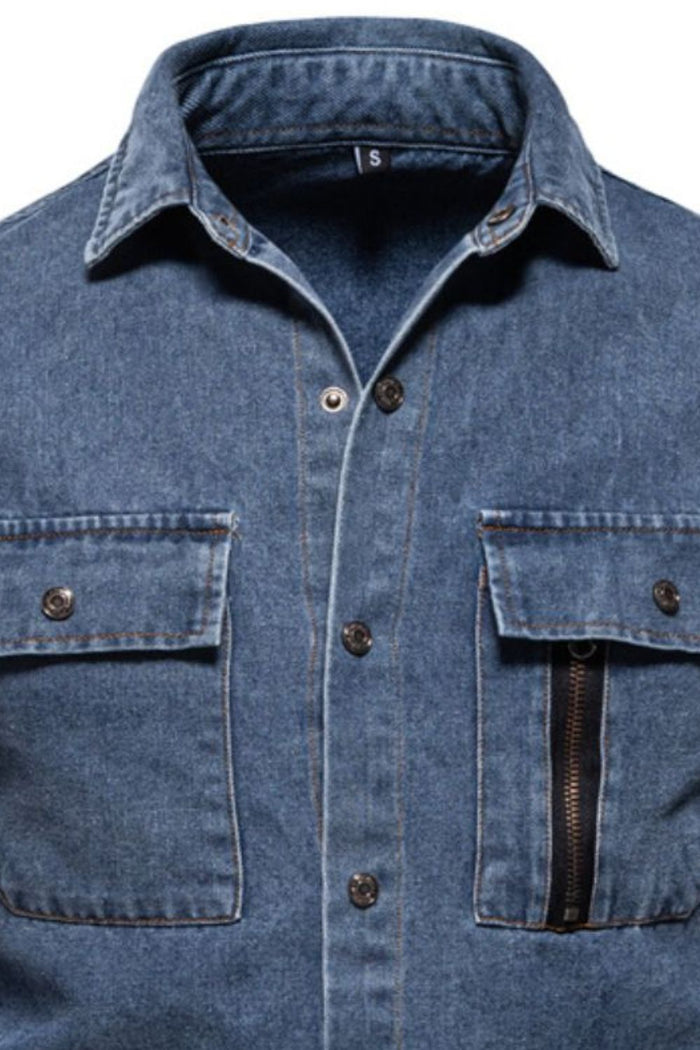 Men's Snap Down Long Sleeve Denim Shirt for Casual Style