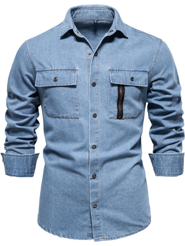 Men's Snap Down Long Sleeve Denim Shirt for Casual Style