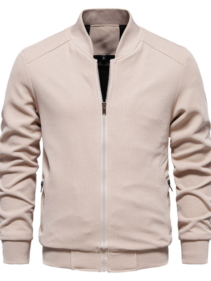 Men's Waffle Knit Baseball Collar Zip Up Jacket for Style
