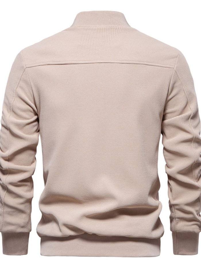 Men's Waffle Knit Baseball Collar Zip Up Jacket for Style