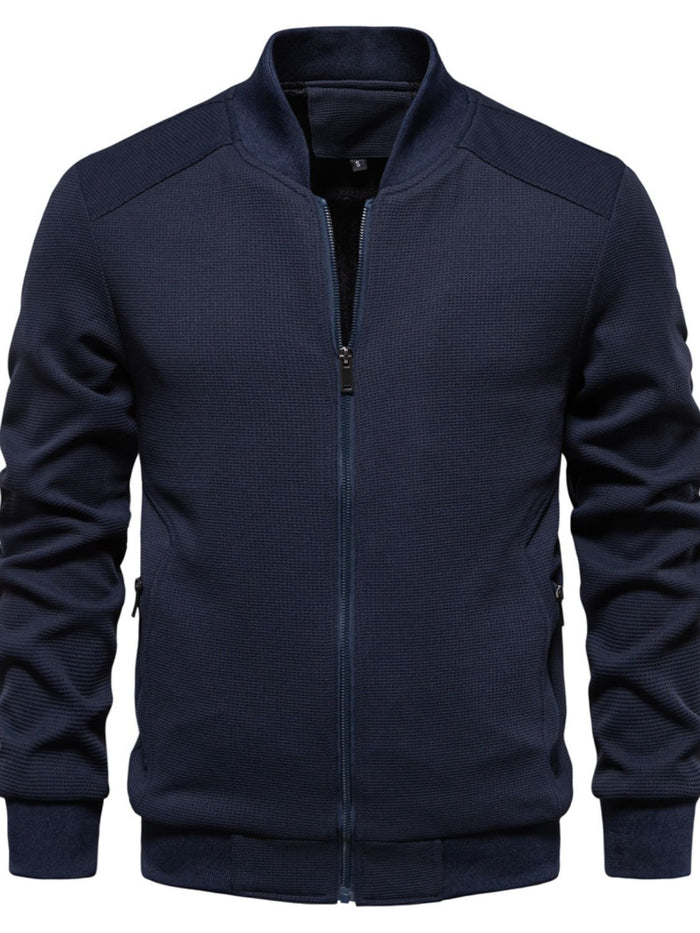 Men's Waffle Knit Baseball Collar Zip Up Jacket for Style