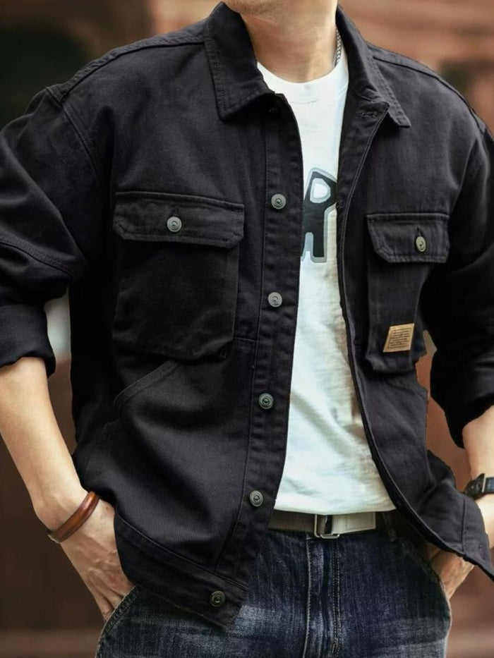 Men's Washed Collared Neck Cargo Jacket for Stylish Comfort