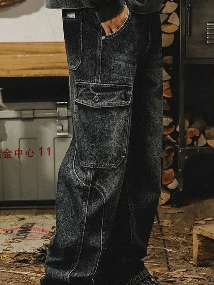 Men's Washed Wide Leg Cargo Jeans