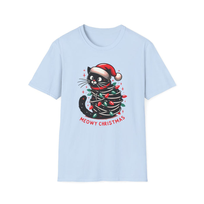 natural t-shirt with cat lover christmas design featuring holiday lights print