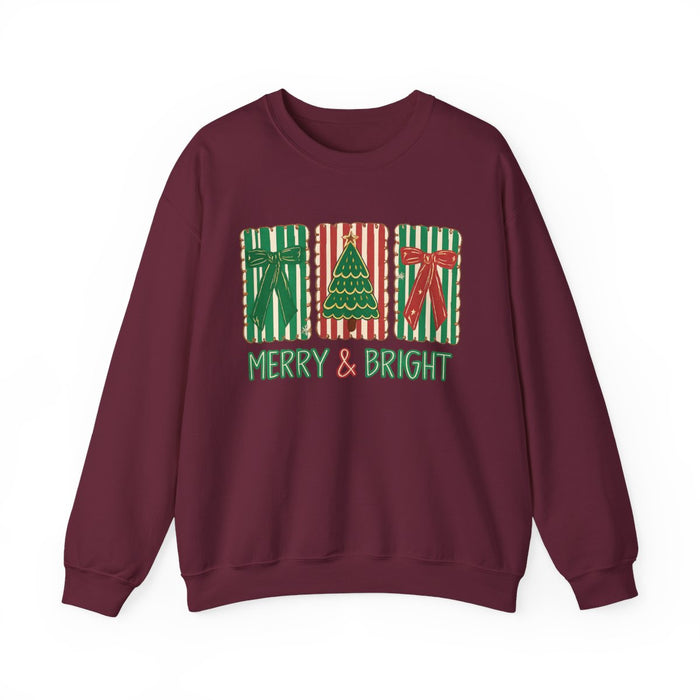 forest green sweatshirt with merry and bright festive slogan