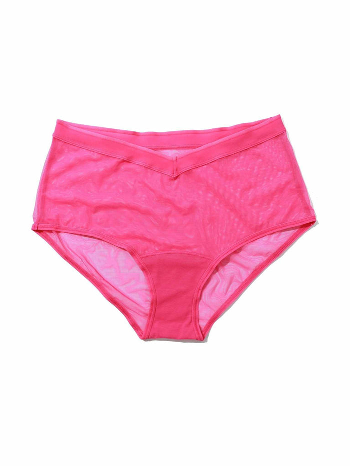 Berry Burst Pink Stretch Mesh Boyshort Panty - Flat Lay, Sheer Fabric Detail | Hanky Panky