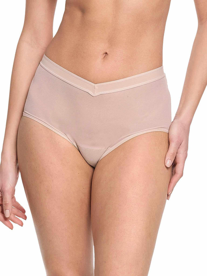 Chai Mesh V-High Rise Boyshort Panty - Front View On Model, V-Front Detail | Hanky Panky