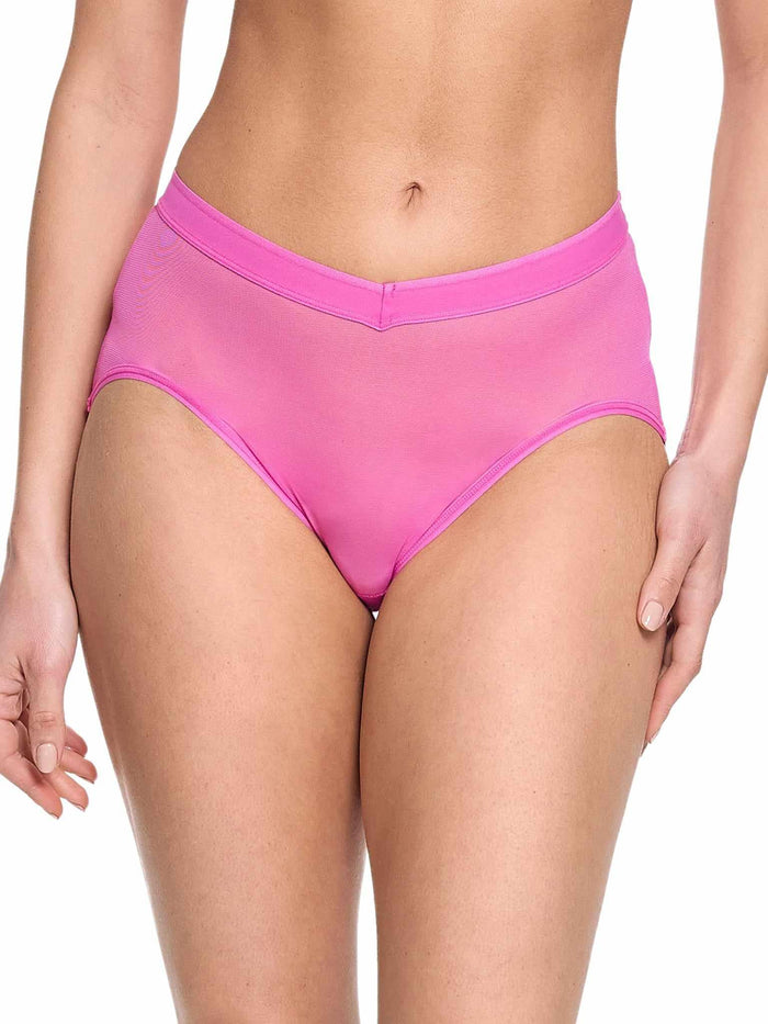 Berry Burst Pink Mesh High Cut French Brief - Front View On Model | Hanky Panky