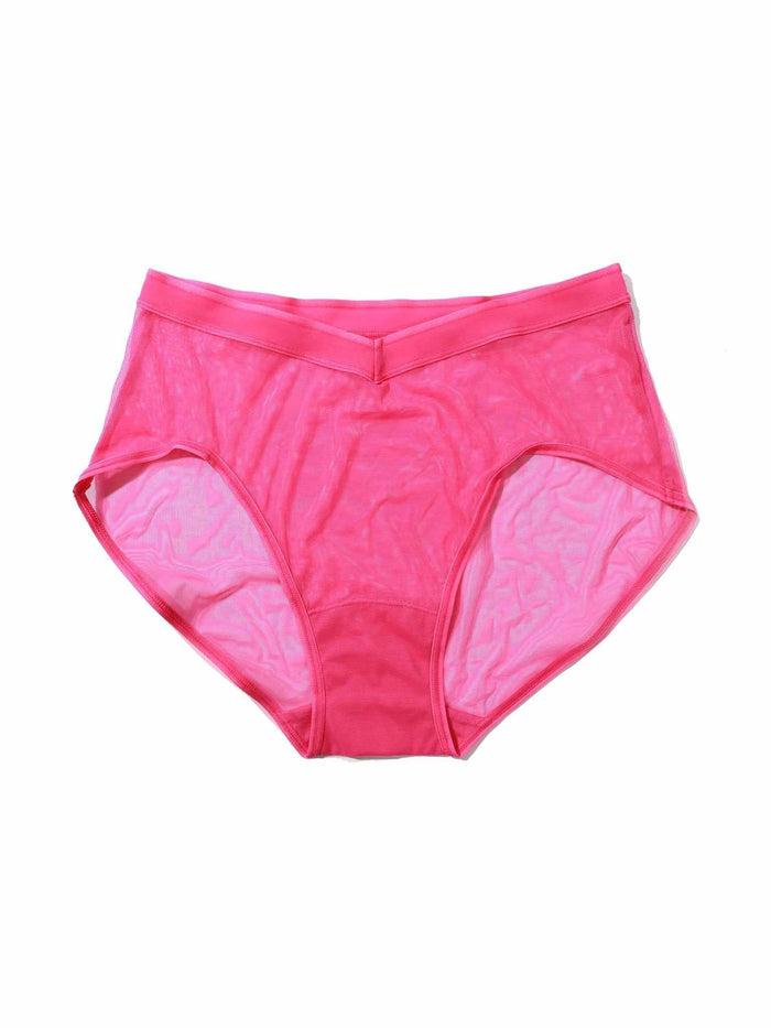 Berry Burst Pink Mesh High Cut French Brief - Flat Lay V-Front Detail | Hanky Panky