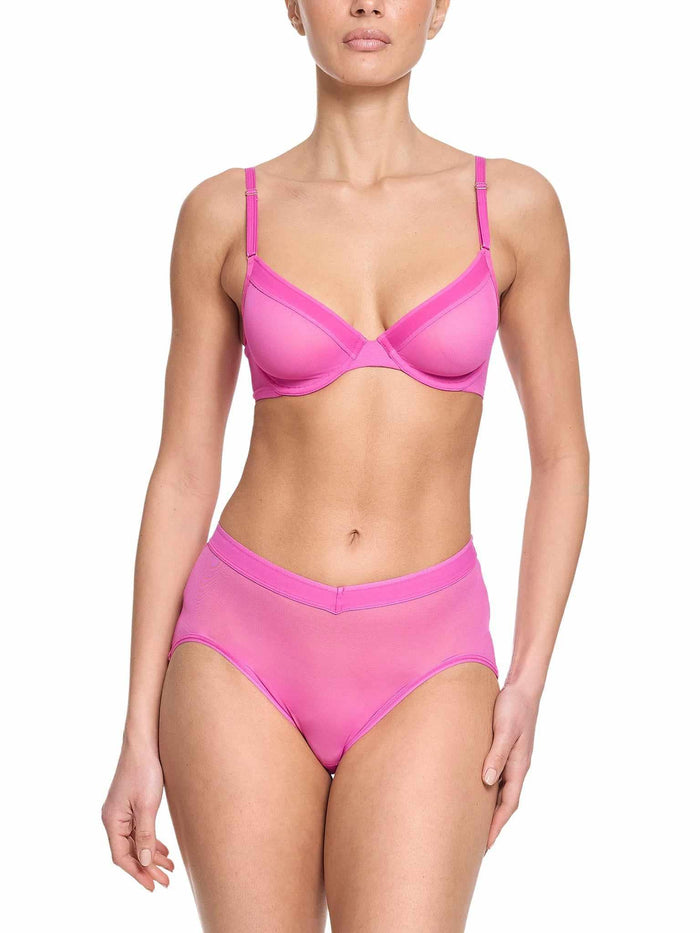 Berry Burst Pink Mesh French Brief Matching Set with Bra - Front View On Model | Hanky Panky