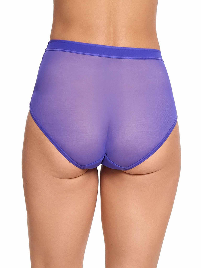 Eclipse Blue Mesh High Cut French Brief Back View, full coverage sheer mesh panty | Hanky Panky