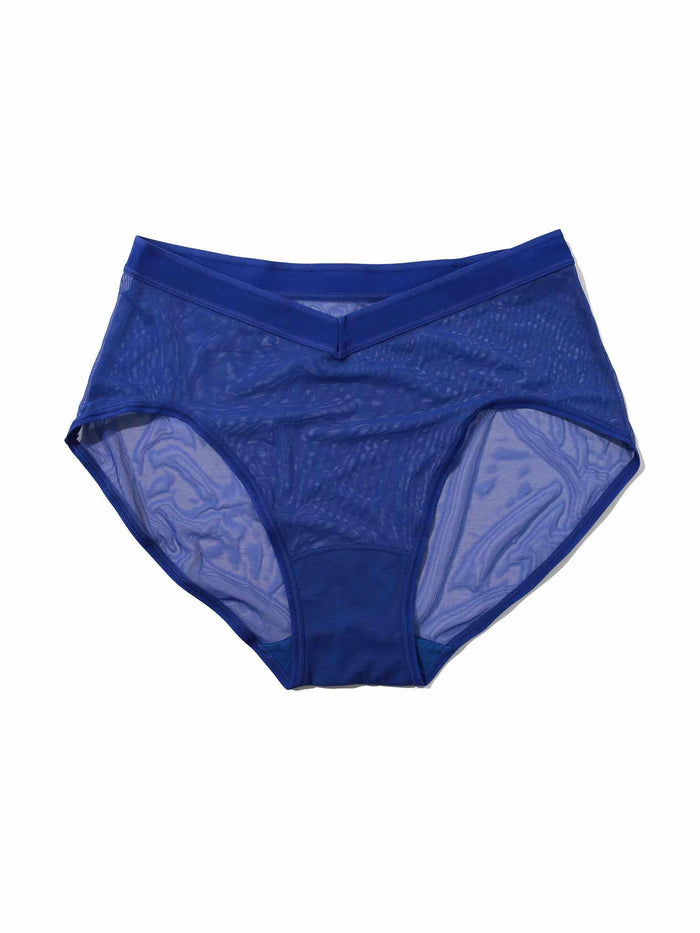 Eclipse Blue Mesh High Cut French Brief Flat Lay, V-front high-waisted mesh underwear | Hanky Panky