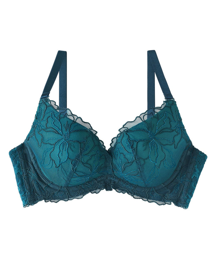 Metallic Flower Side Support Push-Up Bra